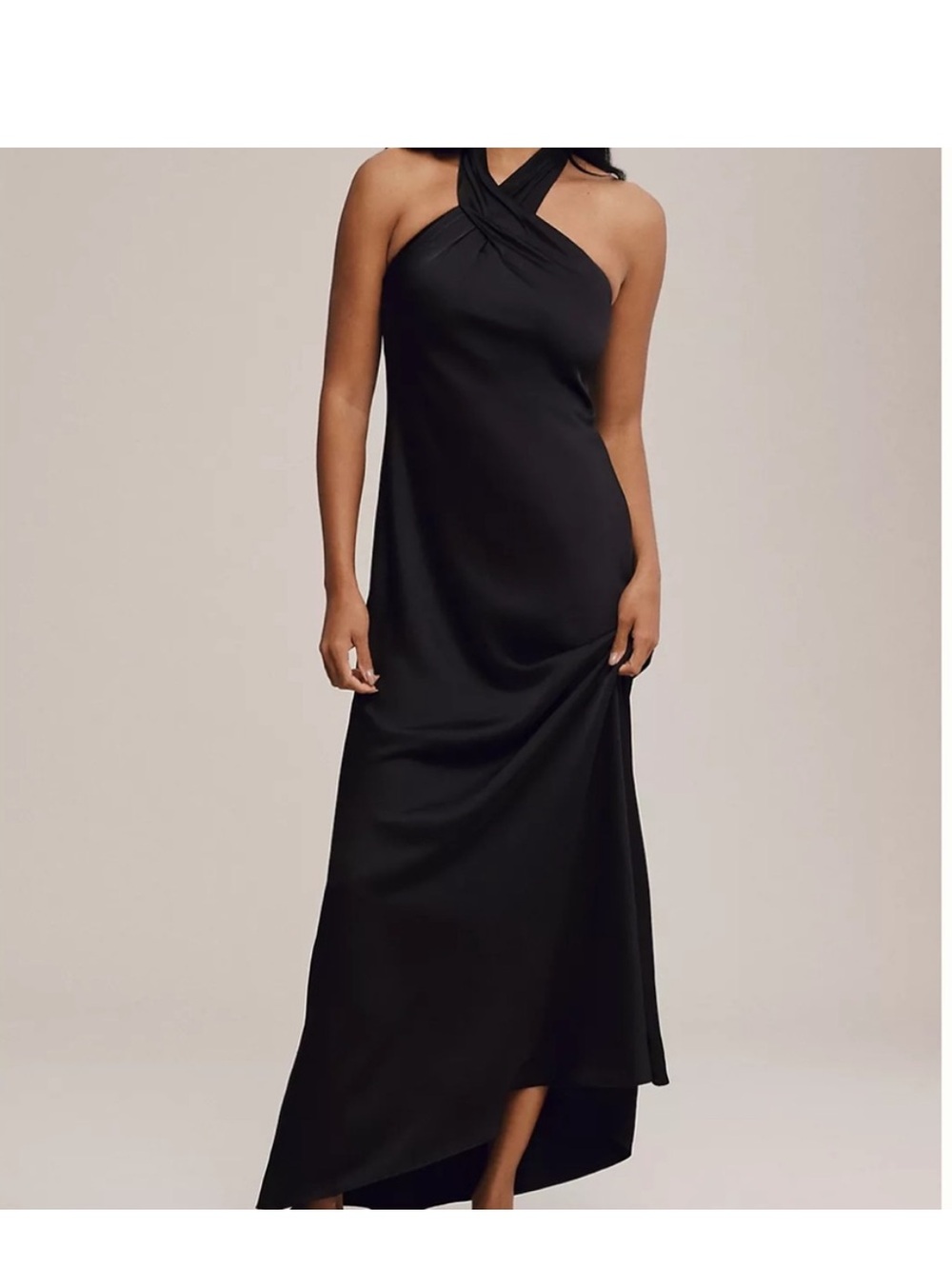 BHLDN ruby twist halter satin gown black - Picture 1 of 9